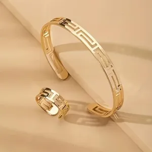 1 Ring   1 Bangle Minimalist Style Jewelry Set Chic Hollow Design