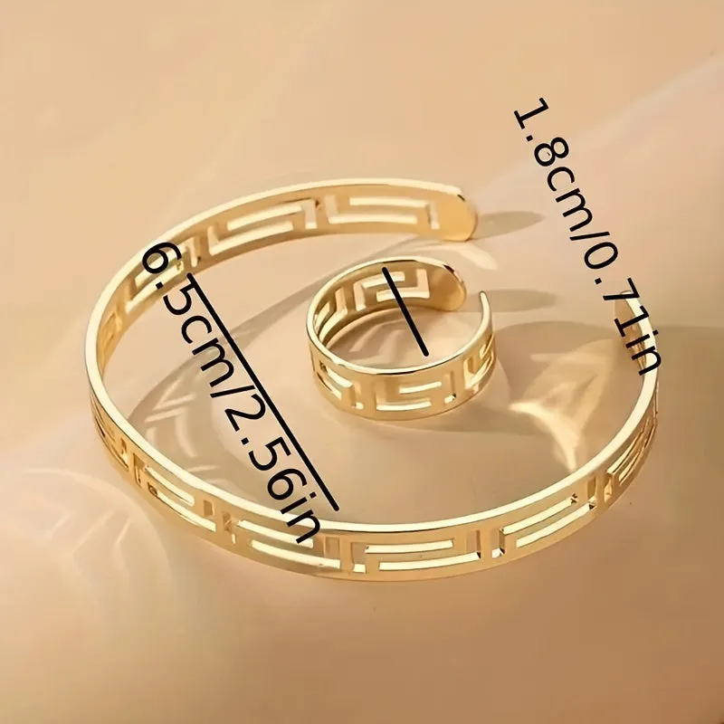 1 Ring   1 Bangle Minimalist Style Jewelry Set Chic Hollow Design