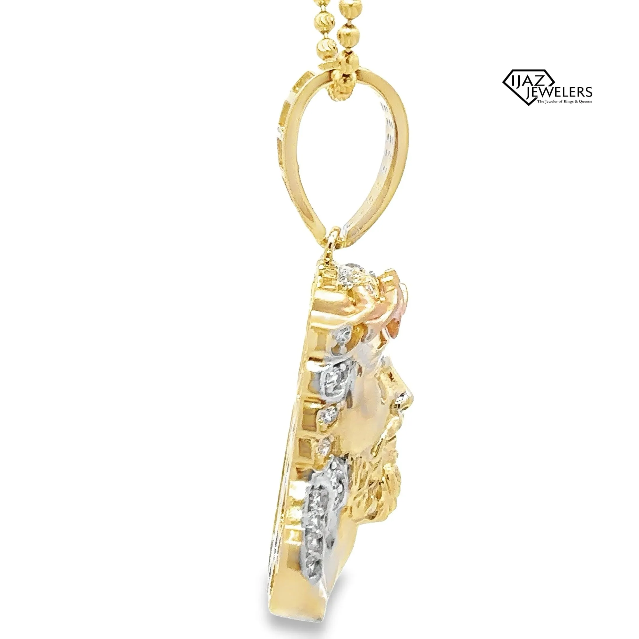 10K Gold Three Tone CZ Big Jesus Charm