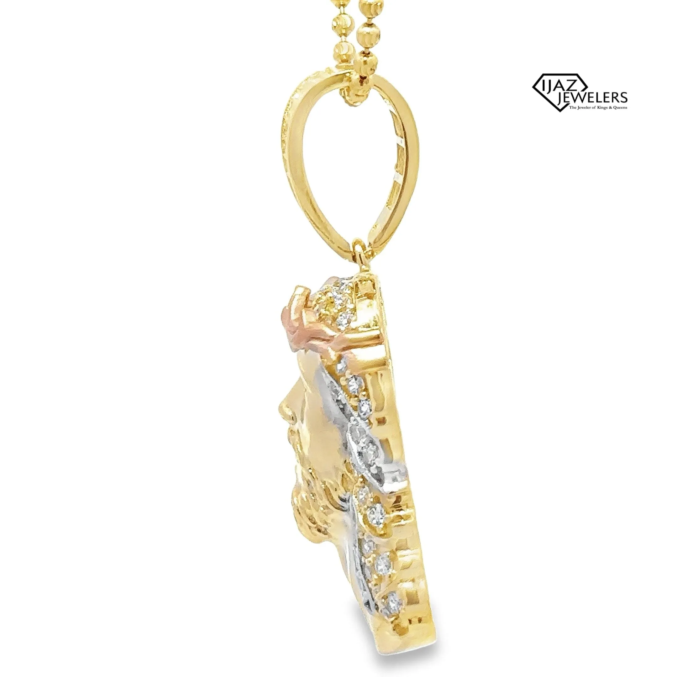 10K Gold Three Tone CZ Big Jesus Charm