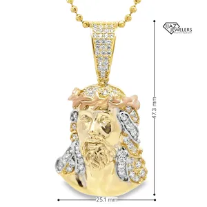 10K Gold Three Tone CZ Big Jesus Charm