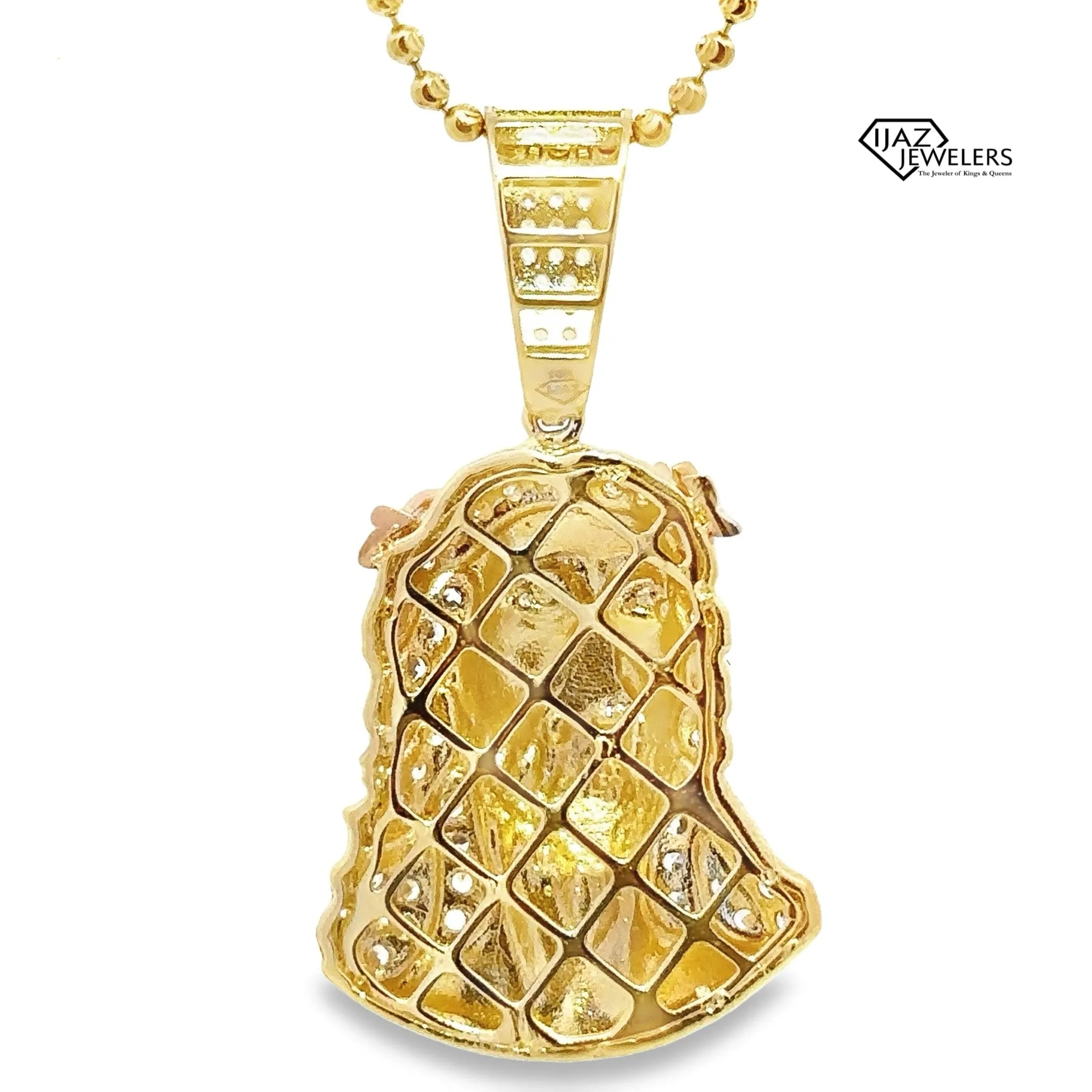 10K Gold Three Tone CZ Big Jesus Charm