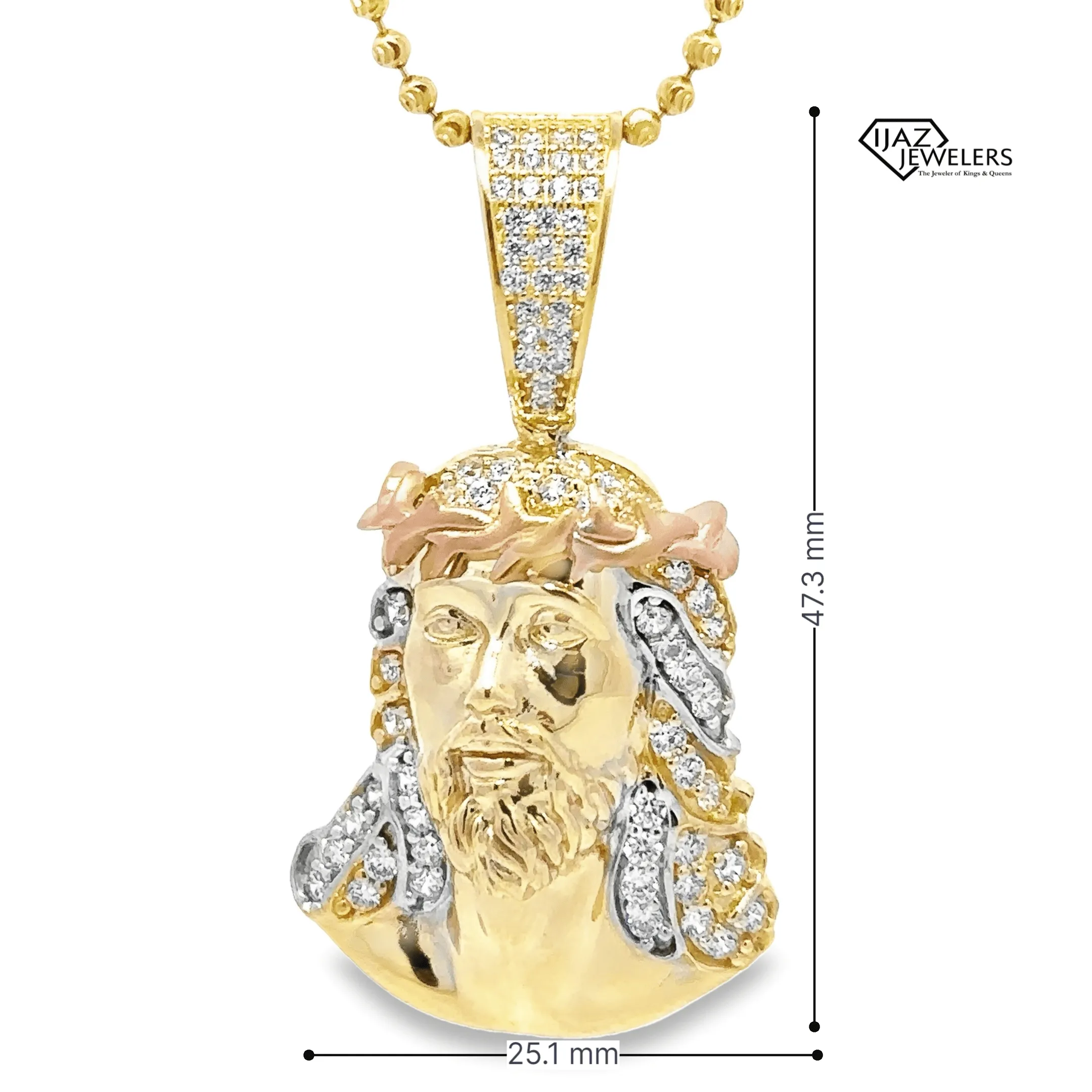 10K Gold Three Tone CZ Big Jesus Charm