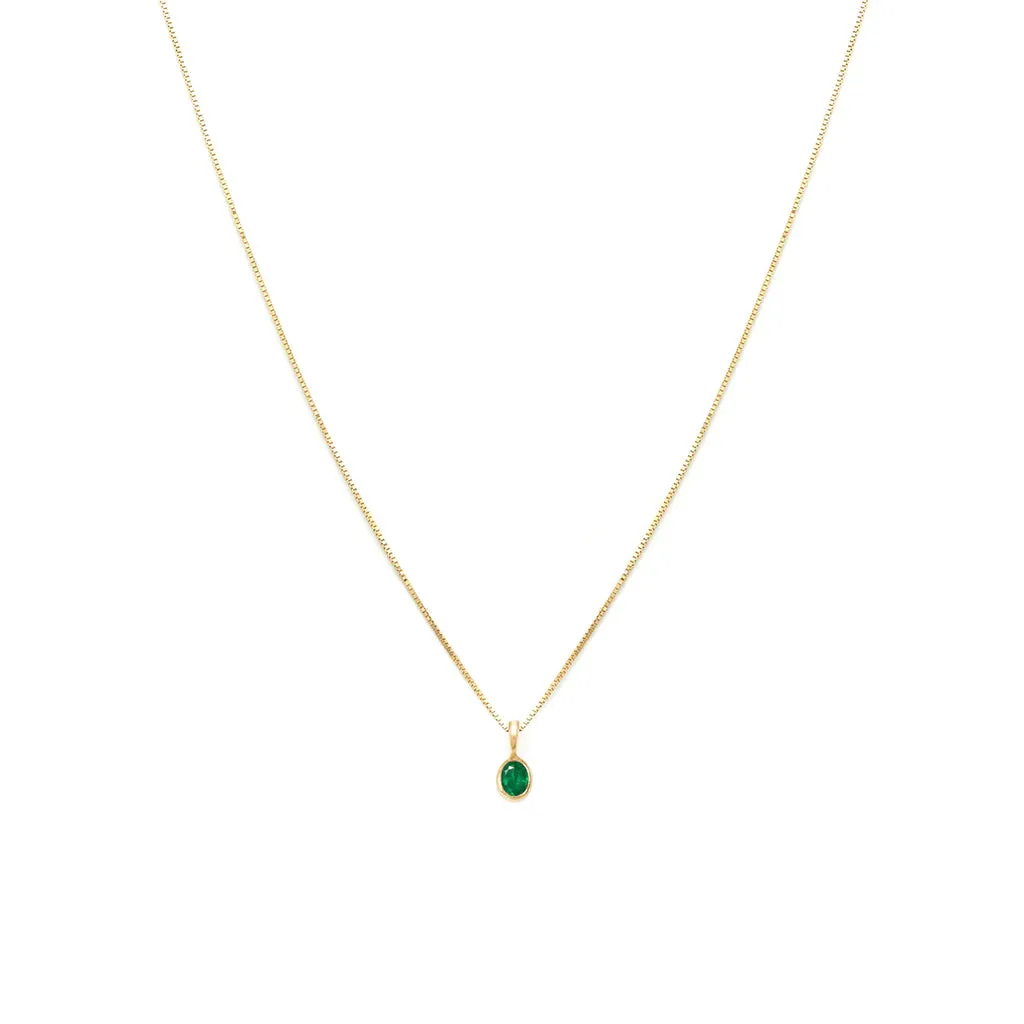 14k Emerald Petite Oval Necklace | Leah Alexandra