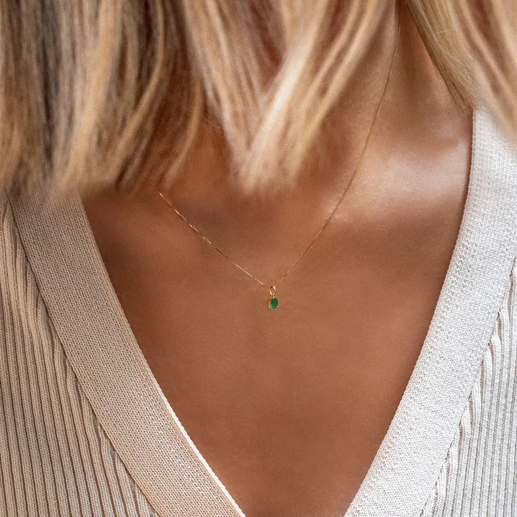 14k Emerald Petite Oval Necklace | Leah Alexandra