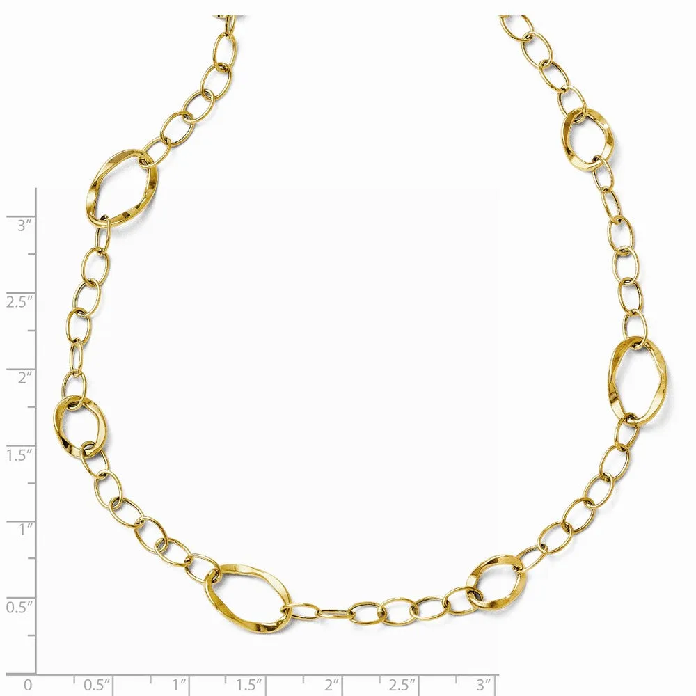 14K Gold Fancy Link Necklace with Polished Finish and Extender