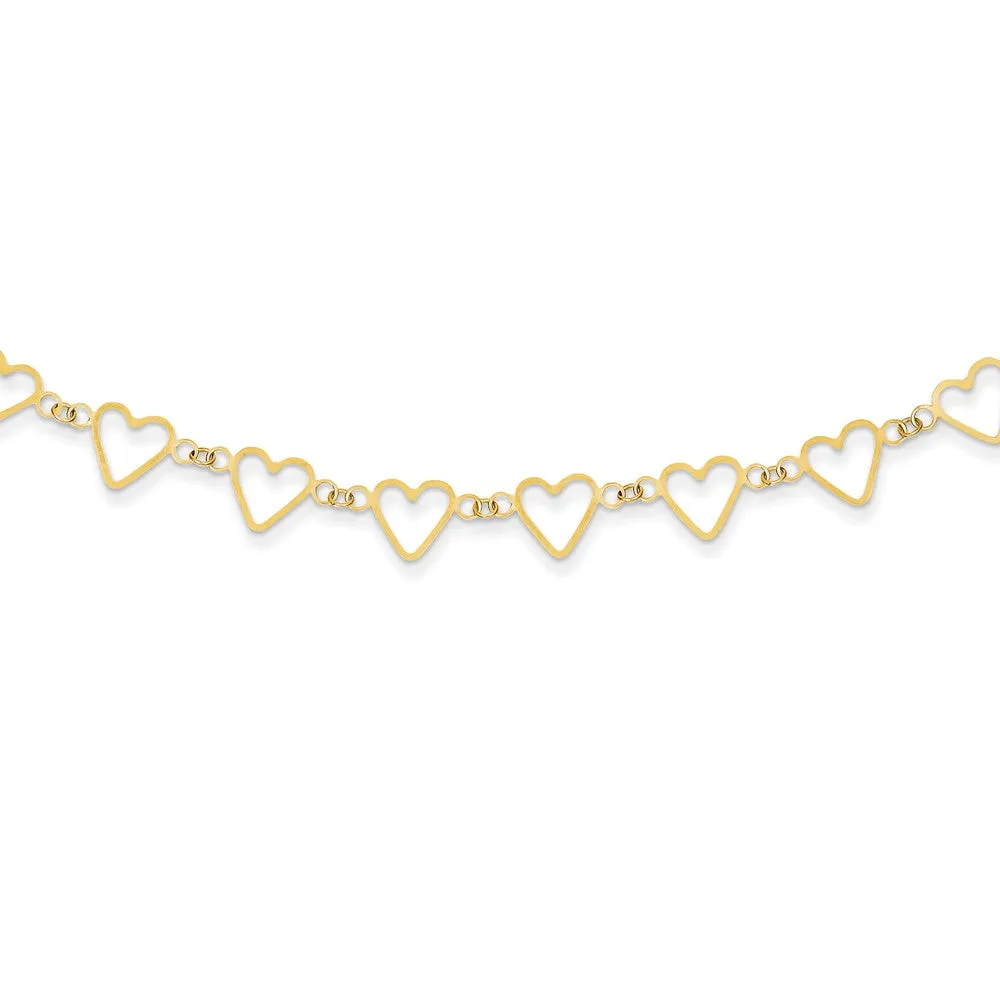 14K Gold Heart-Stamped Oval Cable Necklace with Extender
