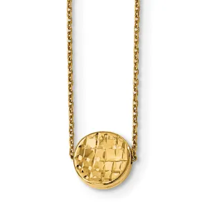 14K Gold Polished Cable Necklace with Diamond-Cut Pendant