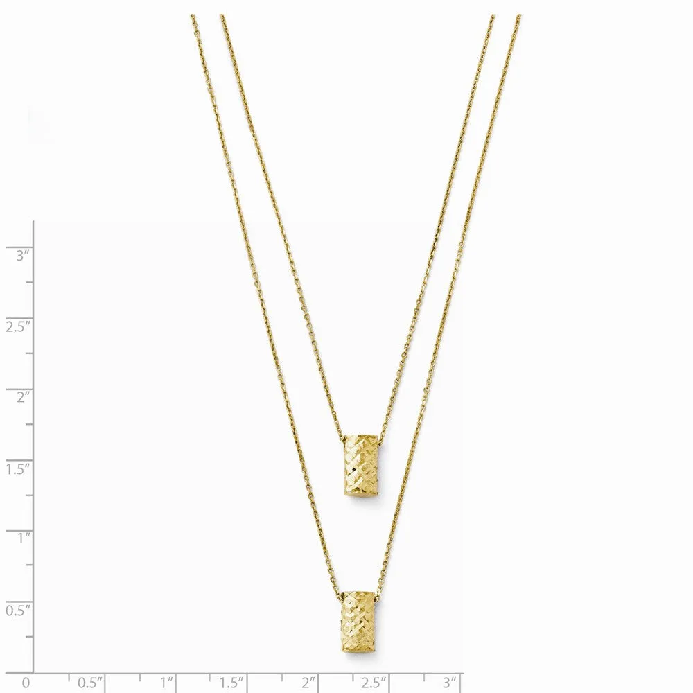 14K Gold Two Layer Diamond-Cut Necklace with Elegant Themed Pendant