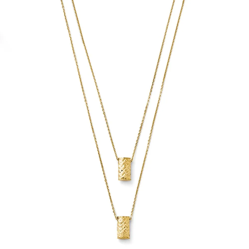 14K Gold Two Layer Diamond-Cut Necklace with Elegant Themed Pendant