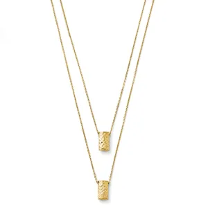 14K Gold Two Layer Diamond-Cut Necklace with Elegant Themed Pendant
