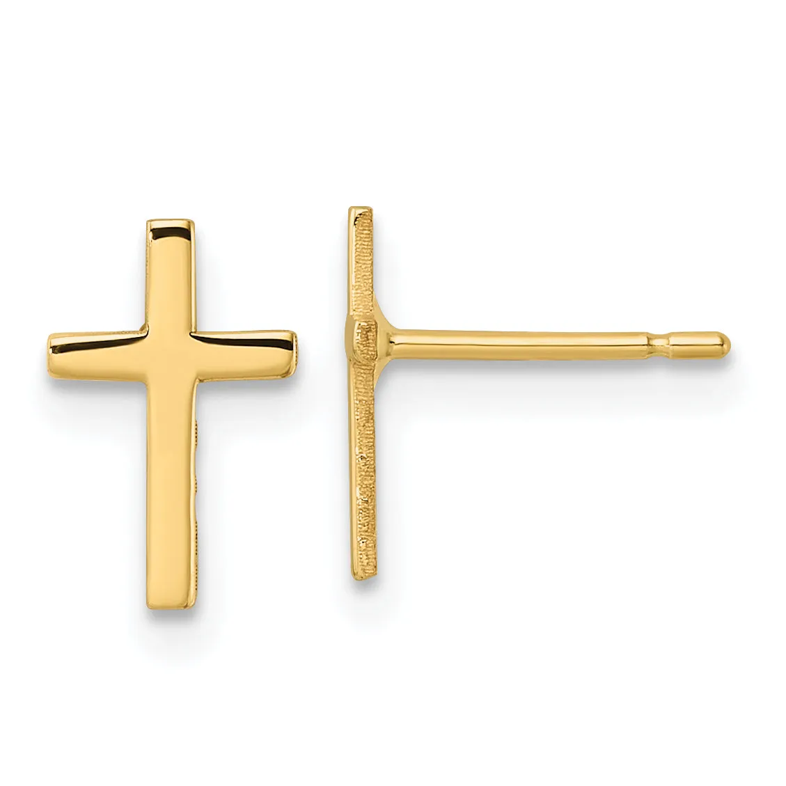 14K Gold Unisex Polished Cross Earrings Elegant Design