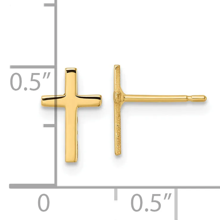 14K Gold Unisex Polished Cross Earrings Elegant Design