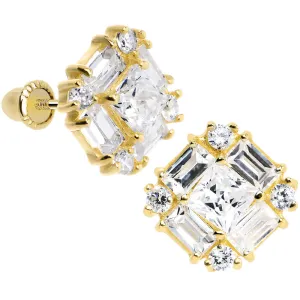 14KT Yellow Gold Elegant CZ Square Youth Screwback Earrings