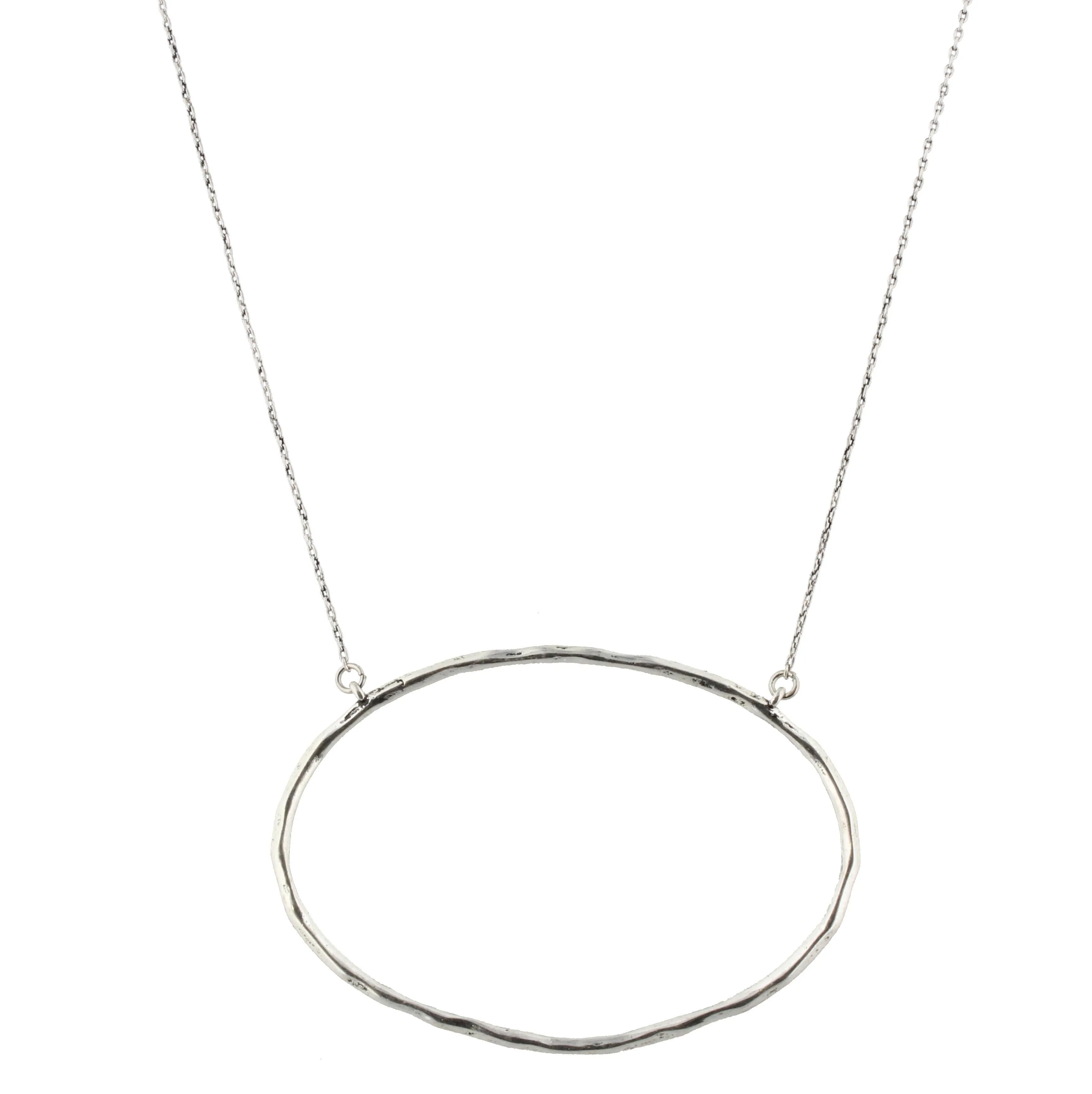 16" Silver Chain Necklace with Large Delicate Silver Oval, 3" Ext.