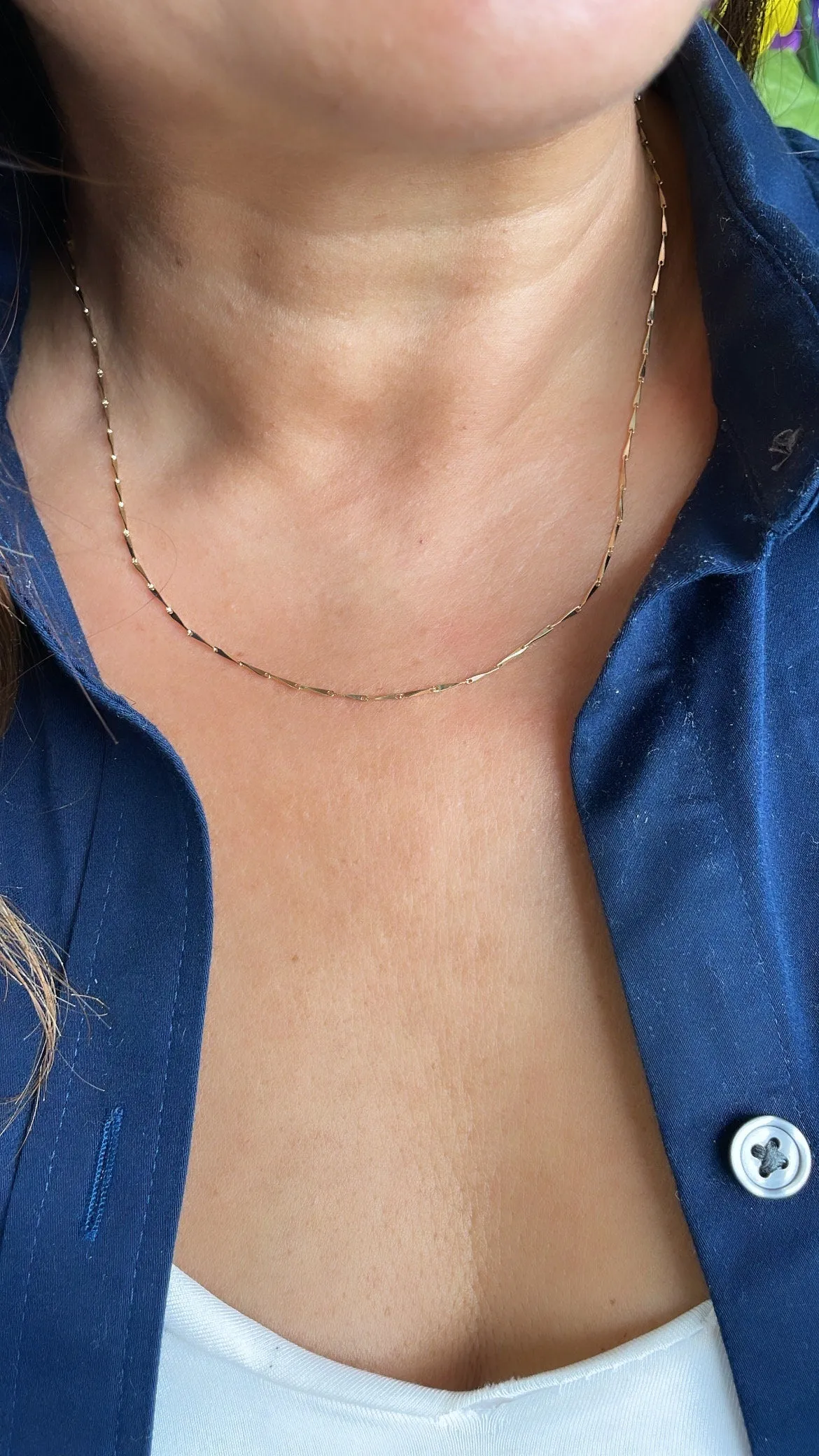 18k Gold Filled 18 Inch Thin Dainty Long Bar Spear Shaped Link Chain