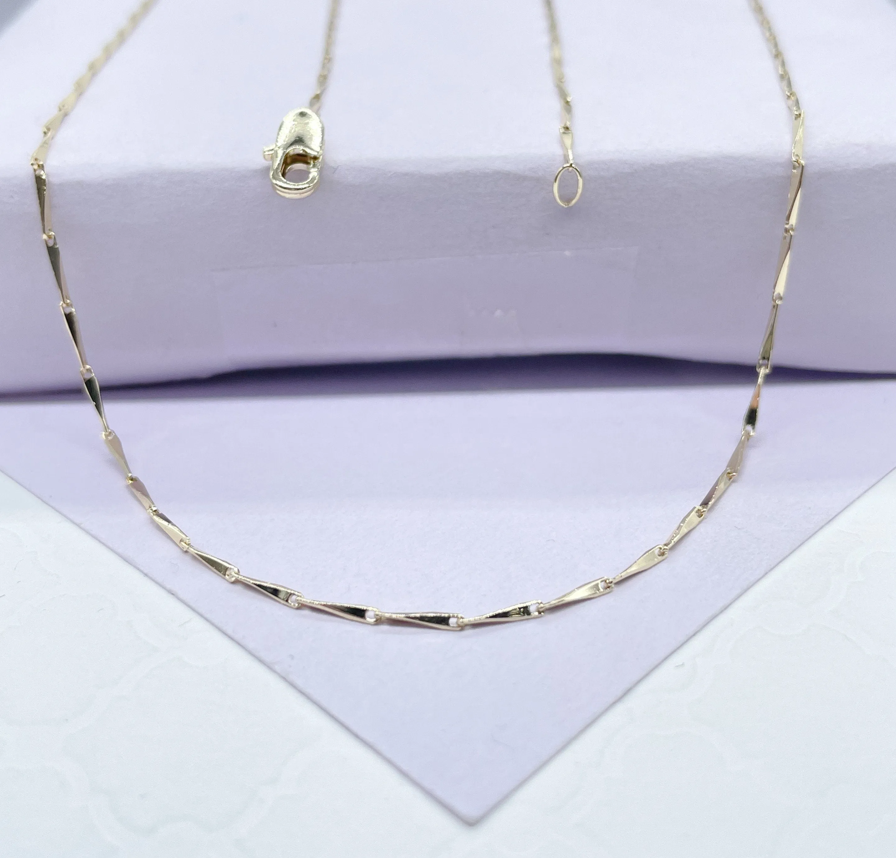 18k Gold Filled 18 Inch Thin Dainty Long Bar Spear Shaped Link Chain