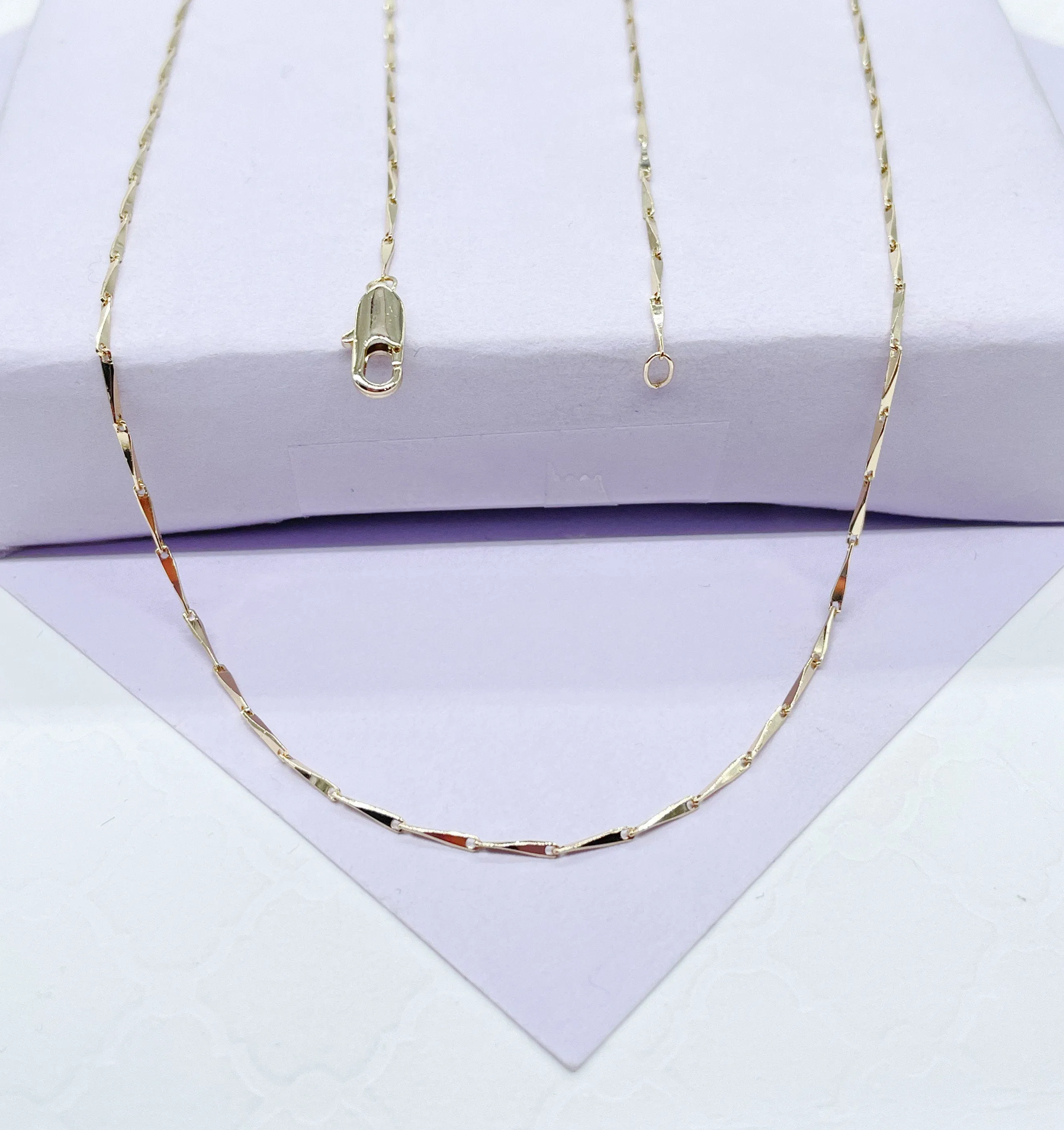 18k Gold Filled 18 Inch Thin Dainty Long Bar Spear Shaped Link Chain