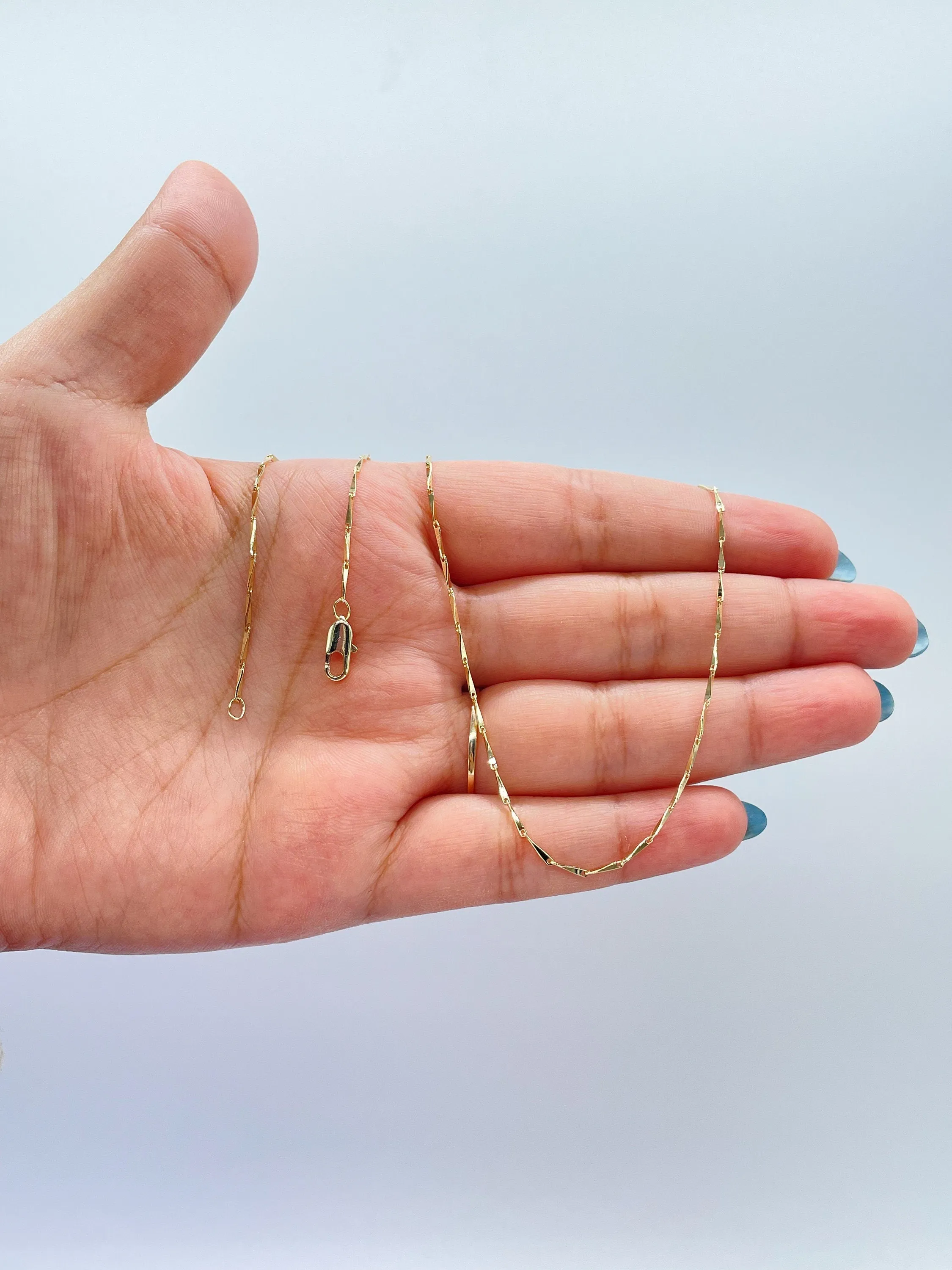 18k Gold Filled 18 Inch Thin Dainty Long Bar Spear Shaped Link Chain