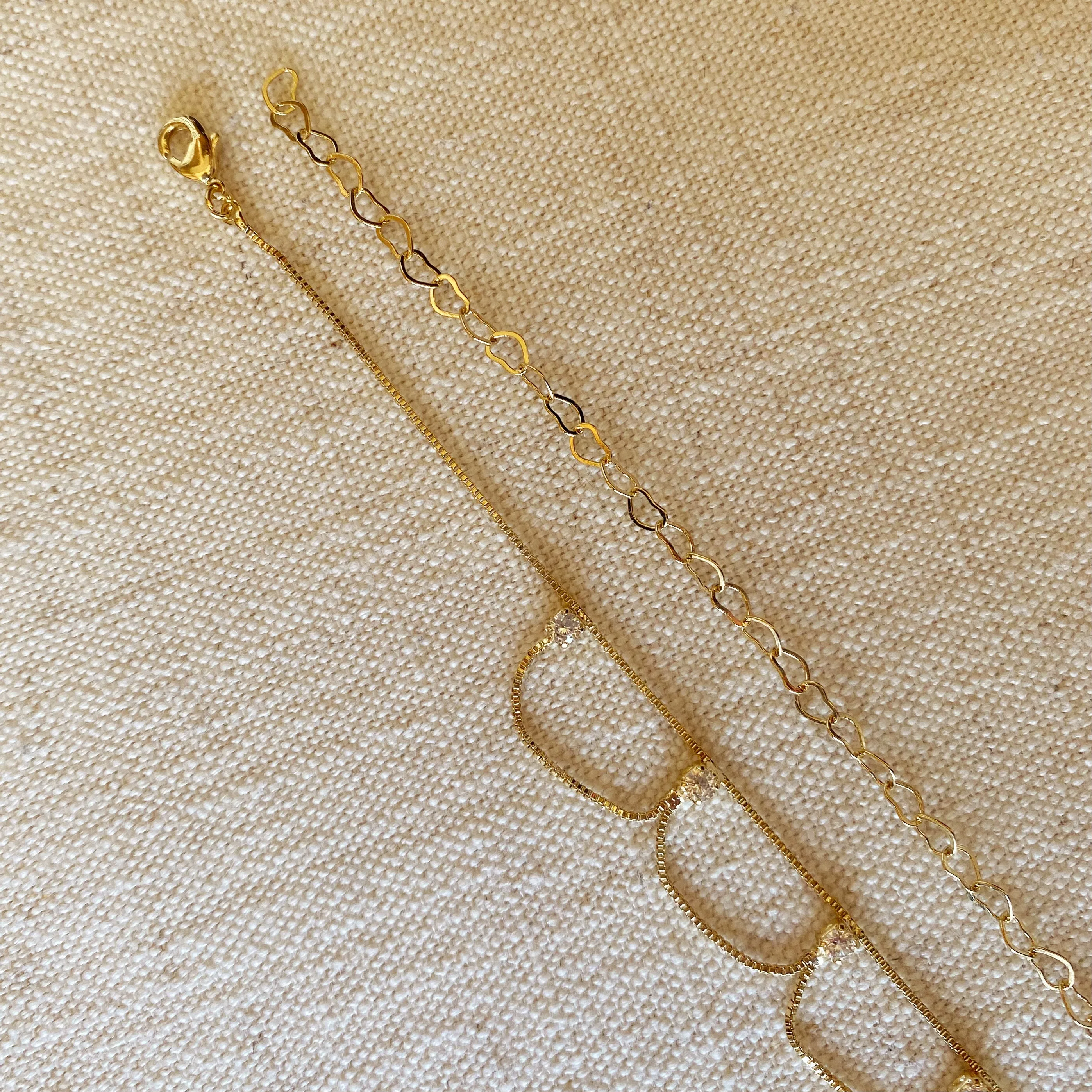 18k Gold Filled Bali Style Belly Chain With Cubic Zirconia Stones