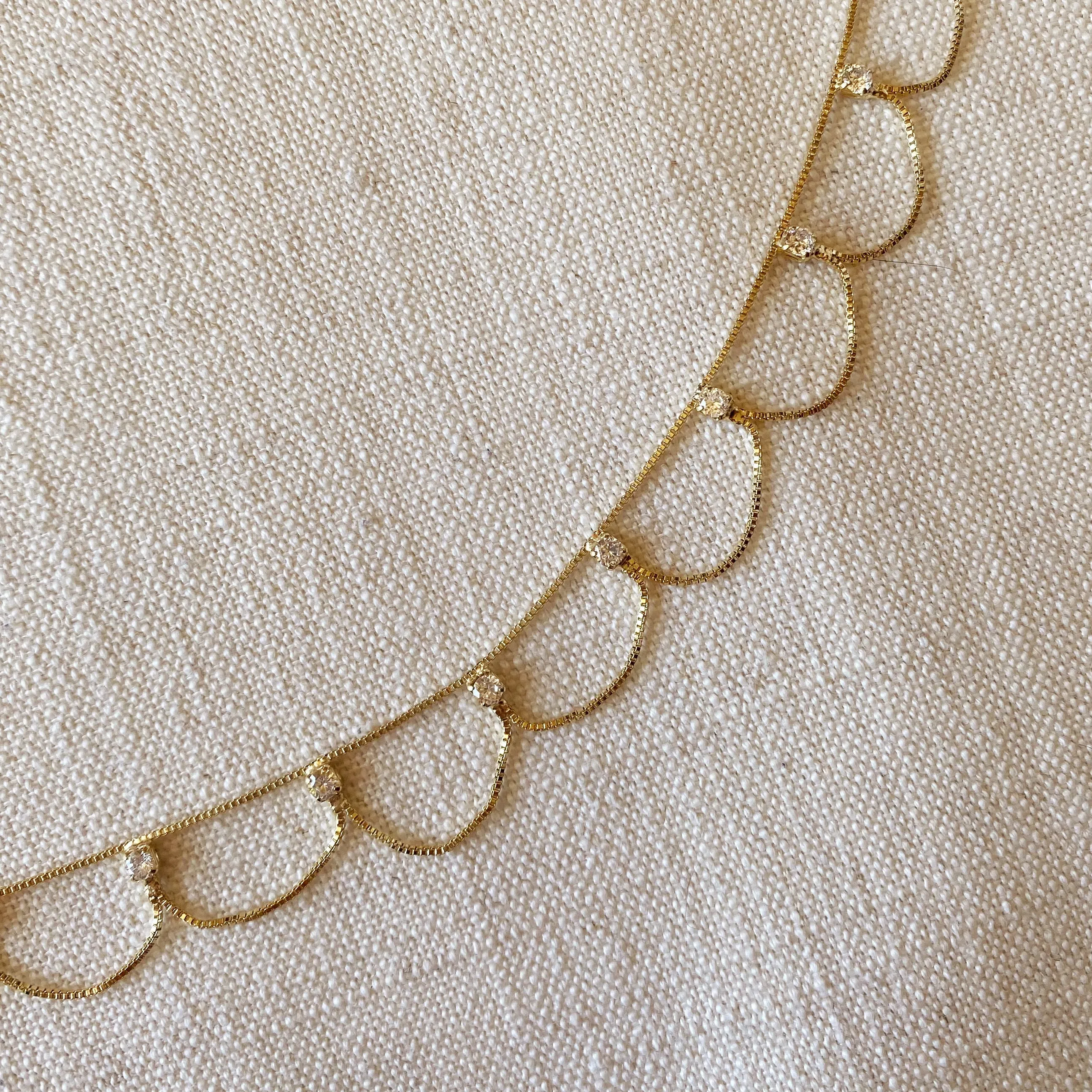 18k Gold Filled Bali Style Belly Chain With Cubic Zirconia Stones