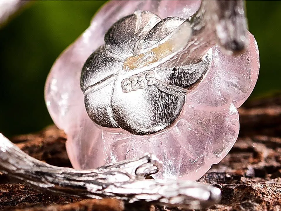 18k Gold Rain Pink Flower Ring for Her Crystal Jewelry