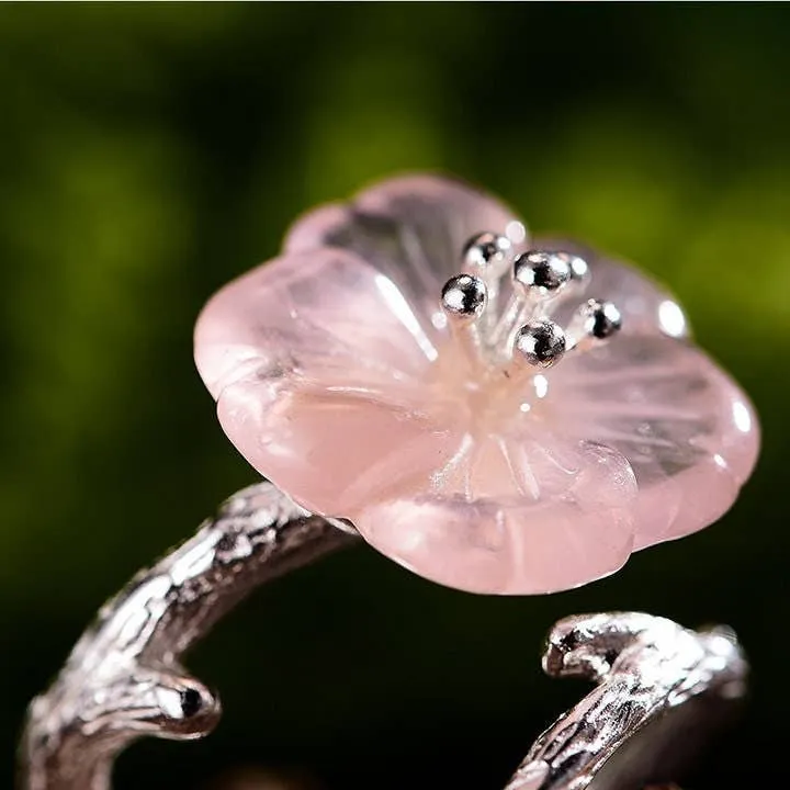 18k Gold Rain Pink Flower Ring for Her Crystal Jewelry