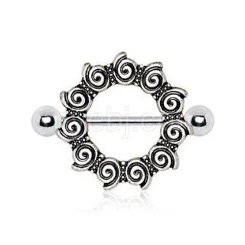 316L Stainless Steel Antique Tribal Multi-Spiral Nipple Shield by Fashion Hut Jewelry