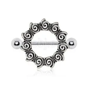 316L Stainless Steel Antique Tribal Multi-Spiral Nipple Shield by Fashion Hut Jewelry