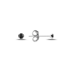 3mm round black cubic zirconia stud earrings in sterling silver