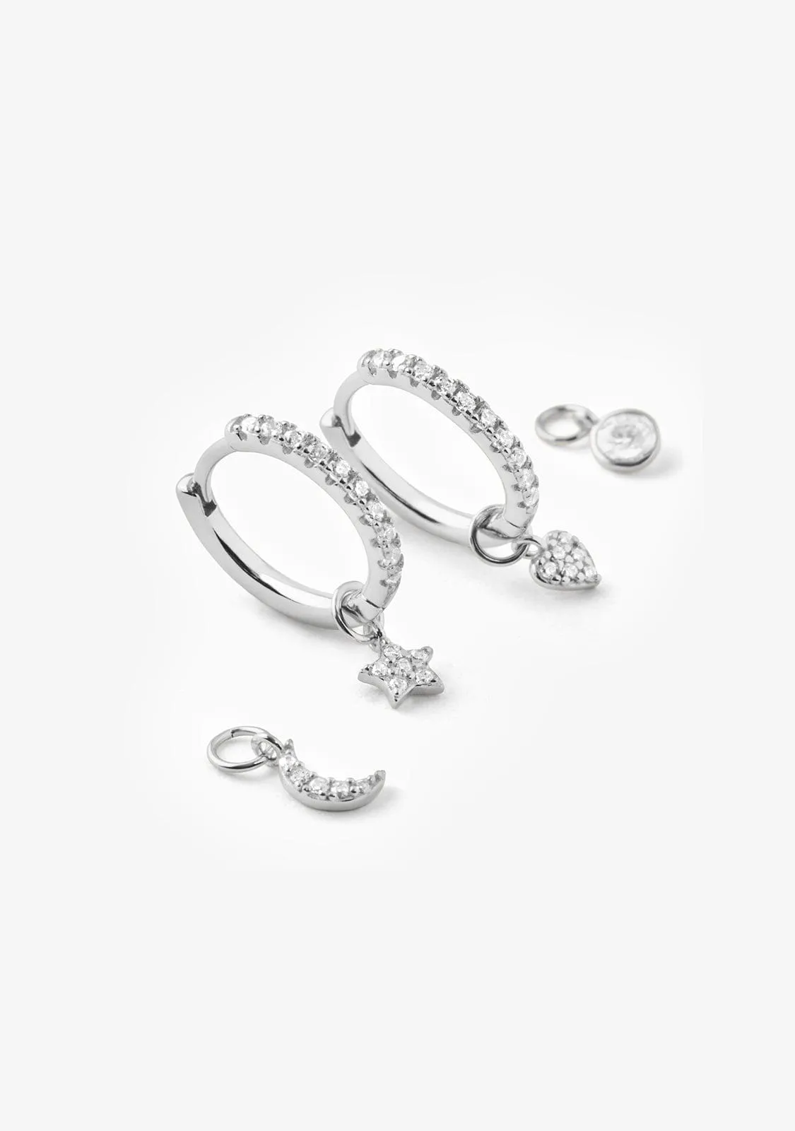 4 Charms Hoop Earrings Silver