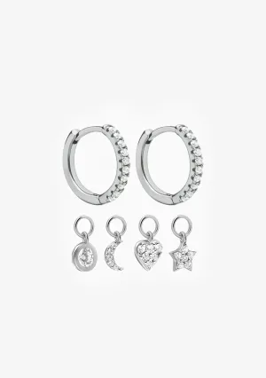4 Charms Hoop Earrings Silver
