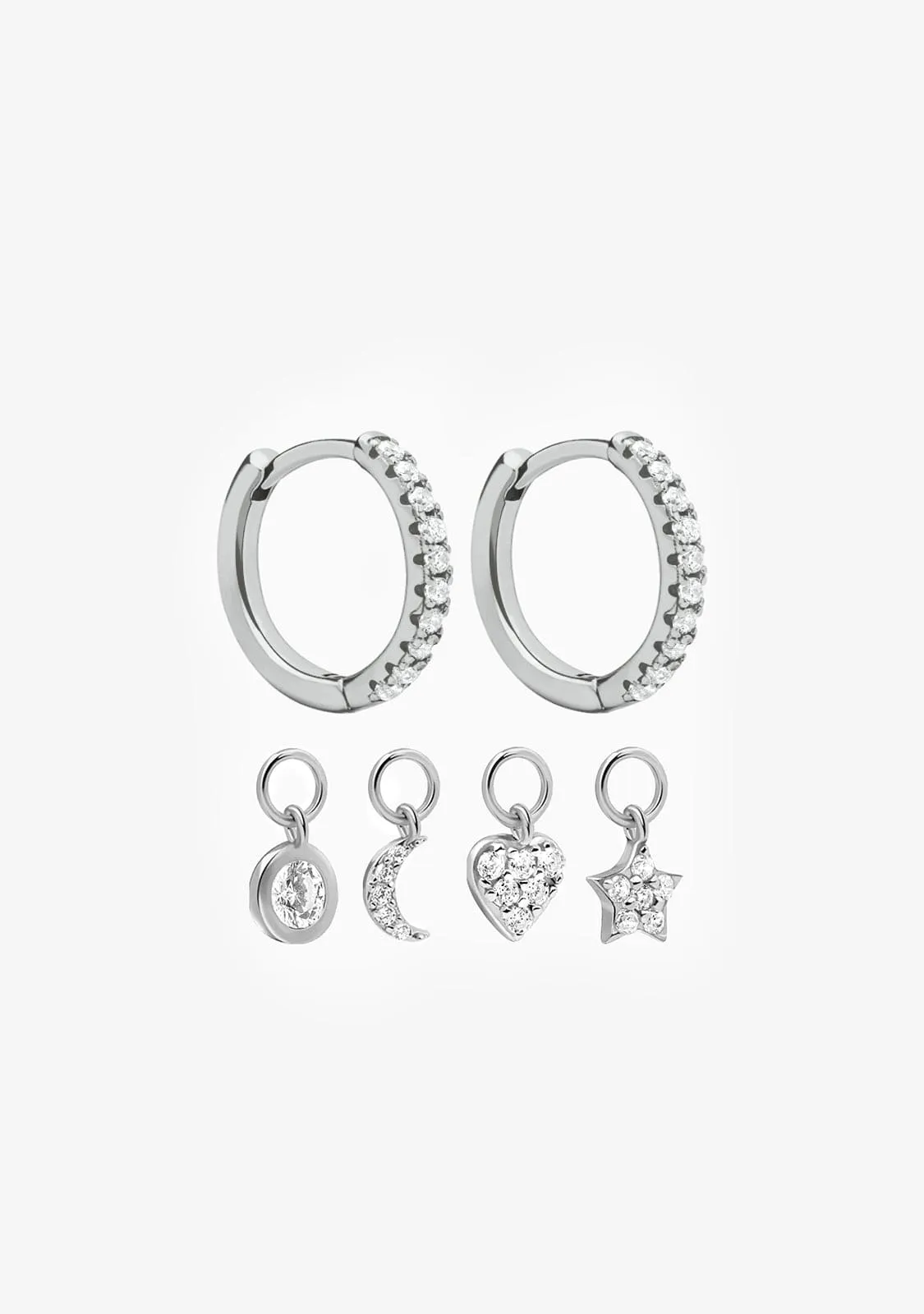 4 Charms Hoop Earrings Silver