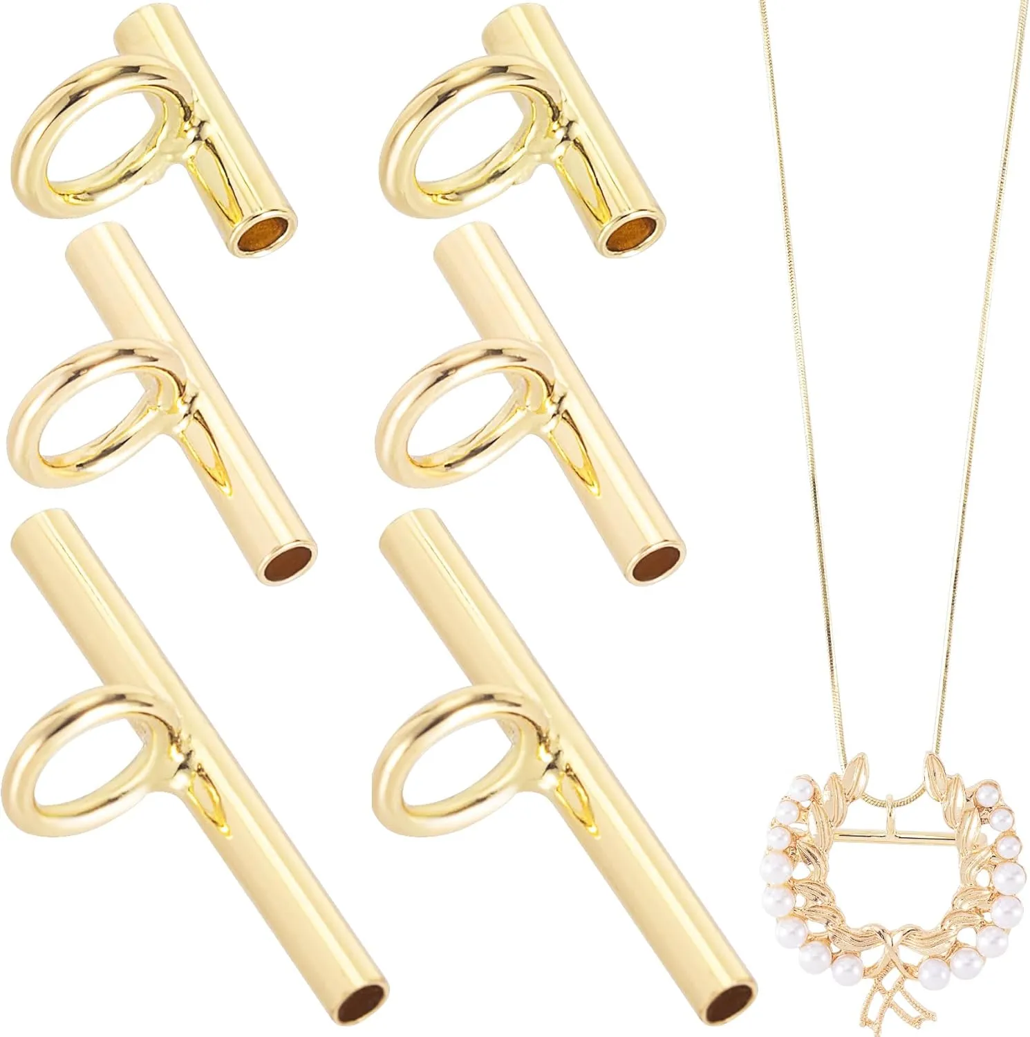 6PCS Pin to Pendant Converters, Brass Brooch Necklace Adapter, Metal Brooch Pin Converter to Pendant for DIY Jewelry Making, Crafts Accessories - Gold (8 mm, 13 mm, 20 mm)