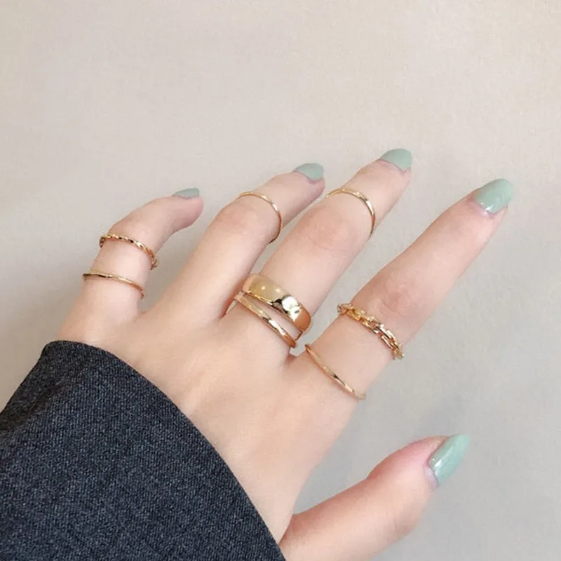 7PCS/SET Fashion Mixed Minimalist Ring Set