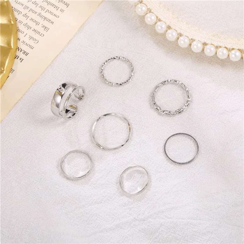 7PCS/SET Fashion Mixed Minimalist Ring Set