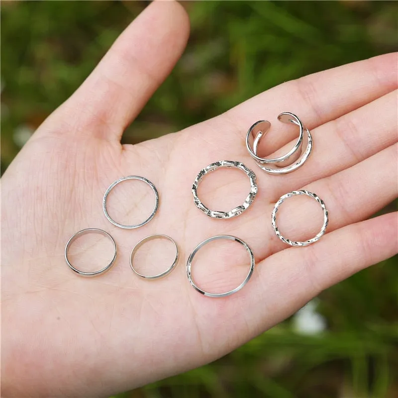 7PCS/SET Fashion Mixed Minimalist Ring Set