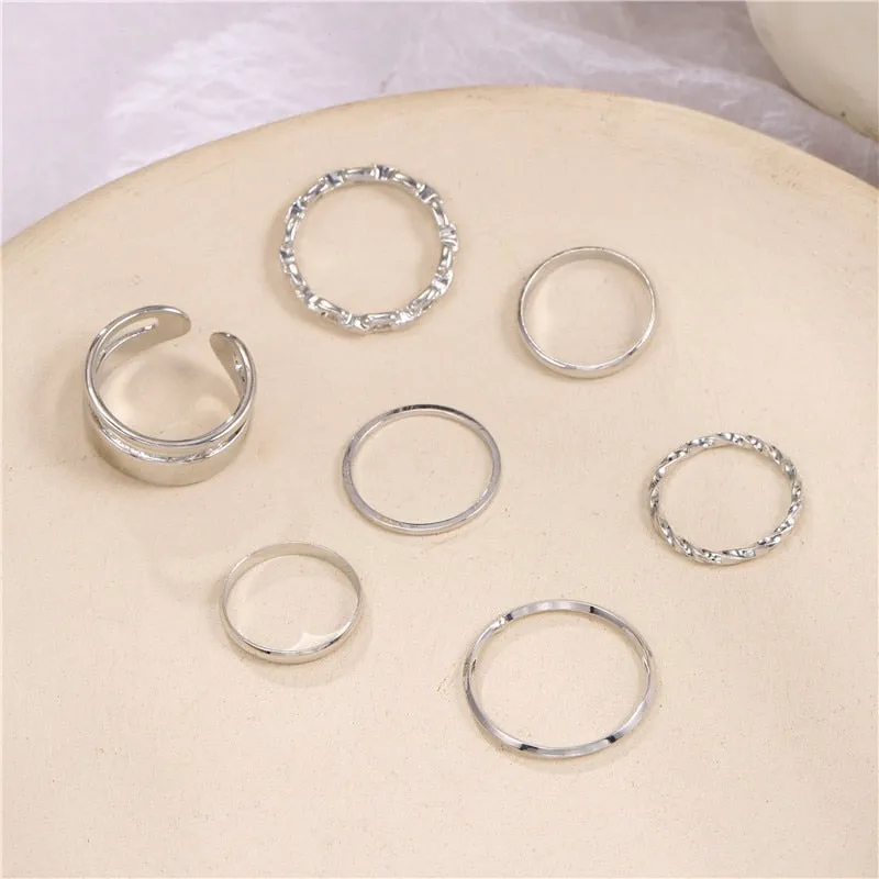 7PCS/SET Fashion Mixed Minimalist Ring Set