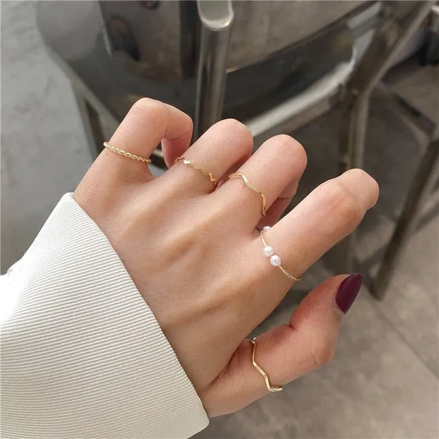 7PCS/SET Fashion Mixed Minimalist Ring Set