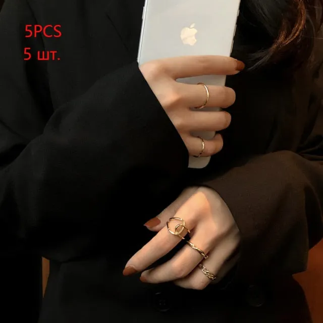 7PCS/SET Fashion Mixed Minimalist Ring Set