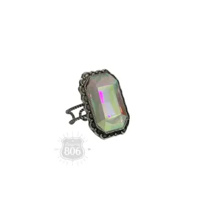 806 by Pink Panache Hexagon Rhinestone Ring in Antique Silver