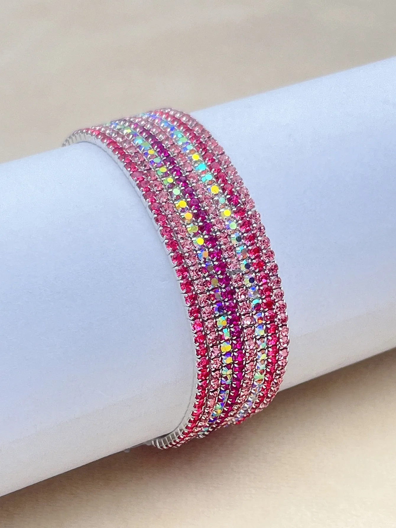 8pcs Purple Tone Stretchable Bracelets Decorated With Shining Rhinestones