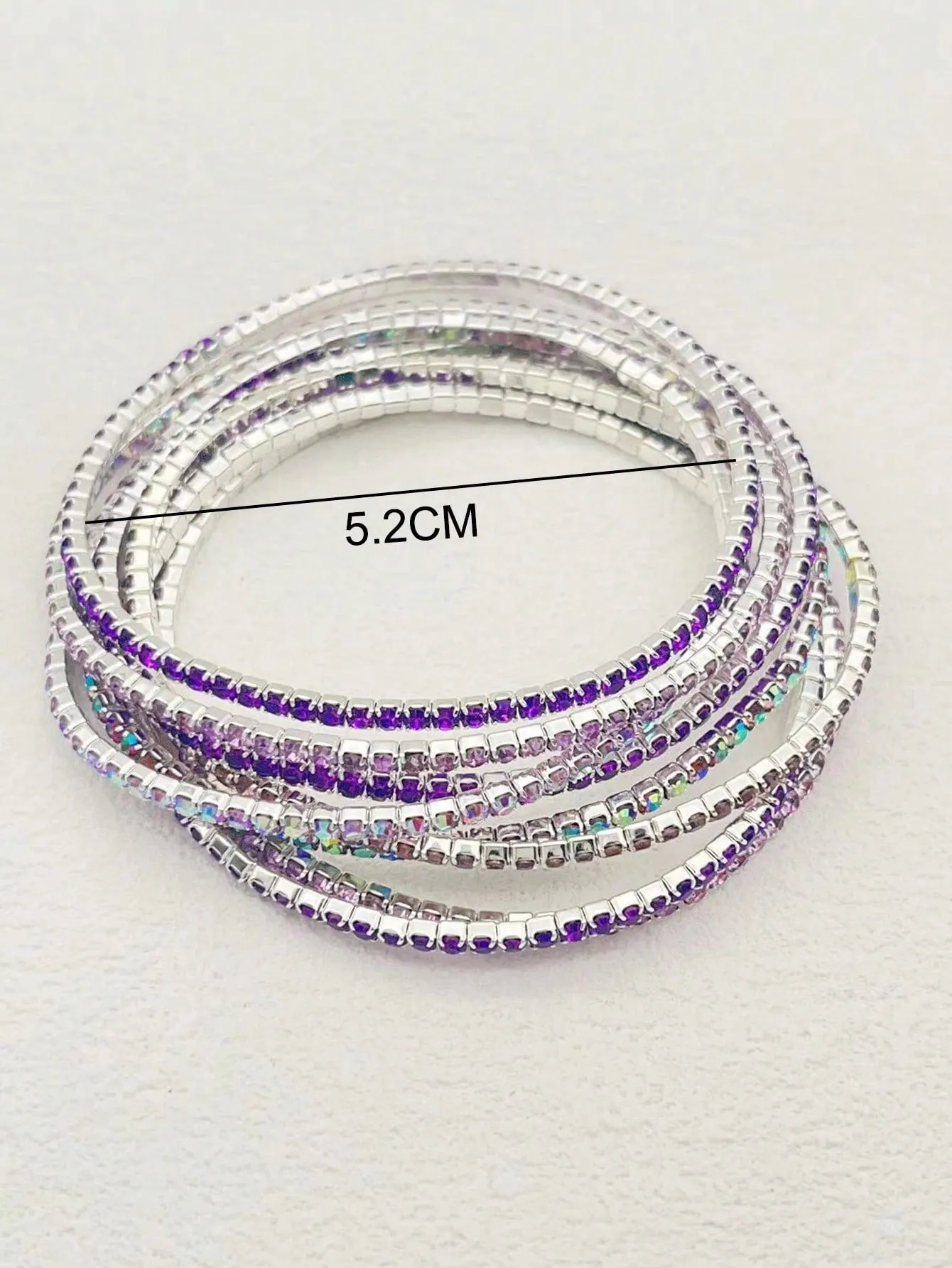 8pcs Purple Tone Stretchable Bracelets Decorated With Shining Rhinestones