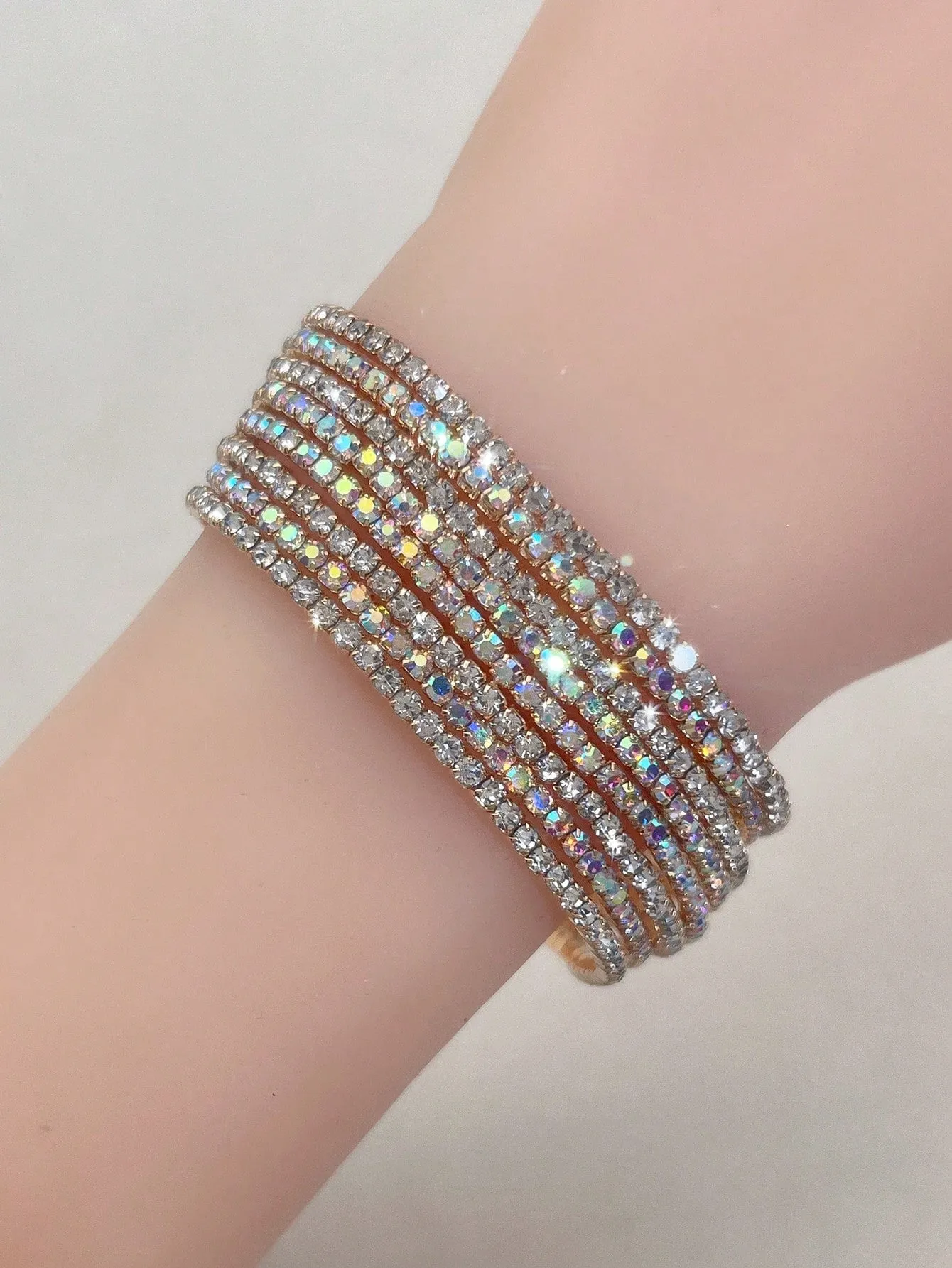 8pcs Purple Tone Stretchable Bracelets Decorated With Shining Rhinestones