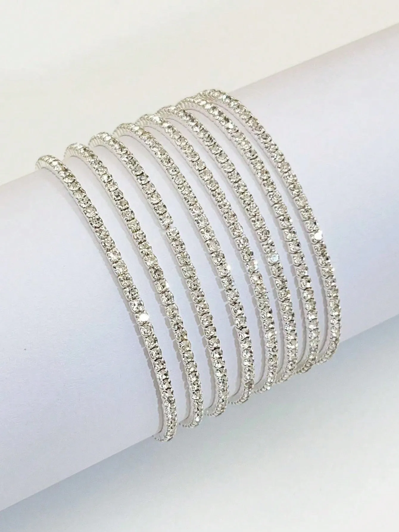 8pcs Purple Tone Stretchable Bracelets Decorated With Shining Rhinestones