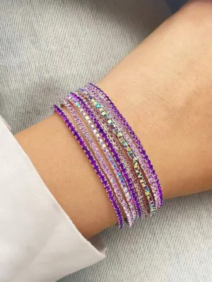 8pcs Purple Tone Stretchable Bracelets Decorated With Shining Rhinestones