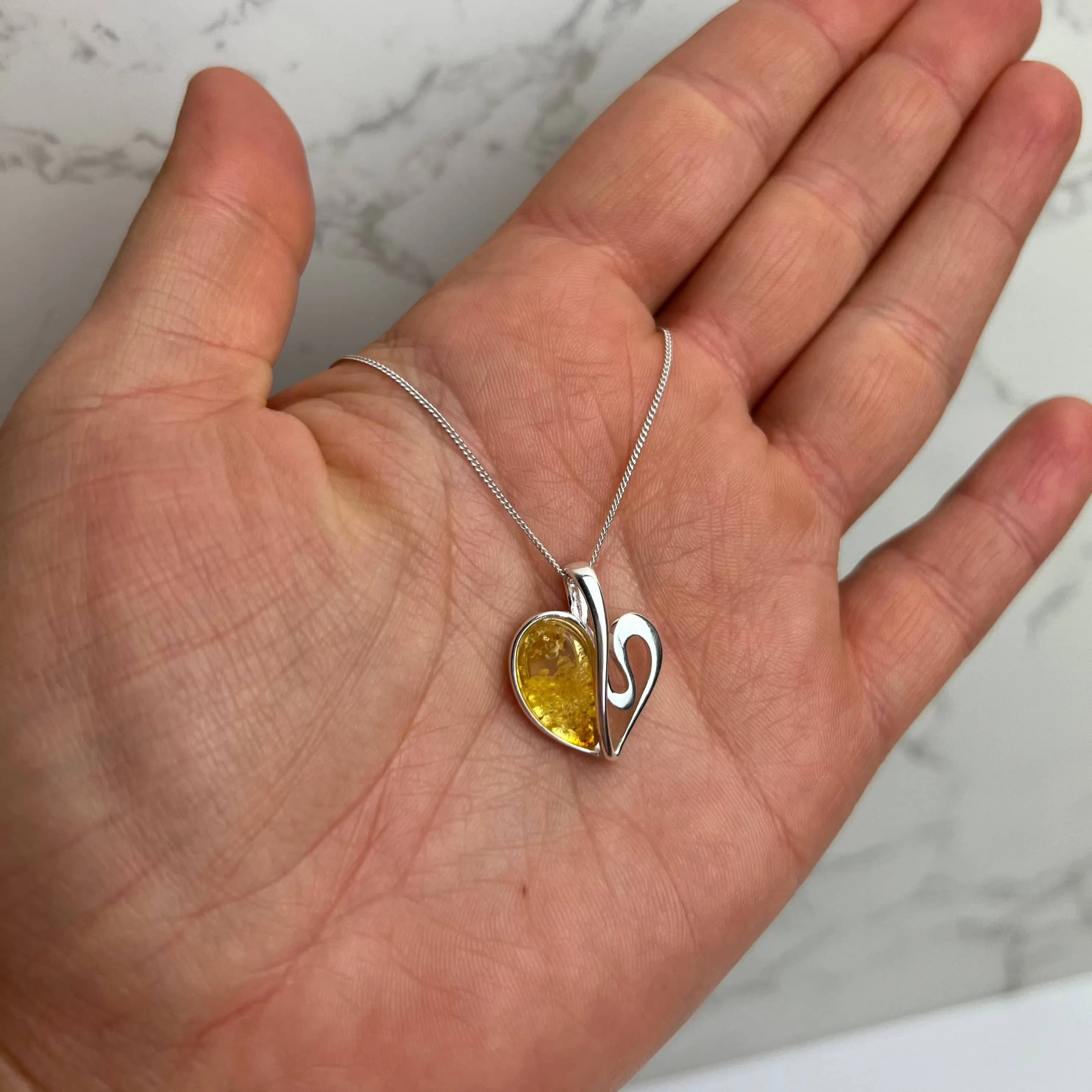 925 Sterling Silver & Baltic Amber Modern Heart Pendant - GL2015