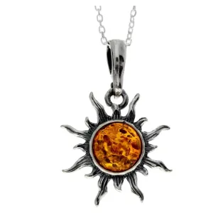 925 Sterling Silver Sun Pendant with Baltic Amber - 1764