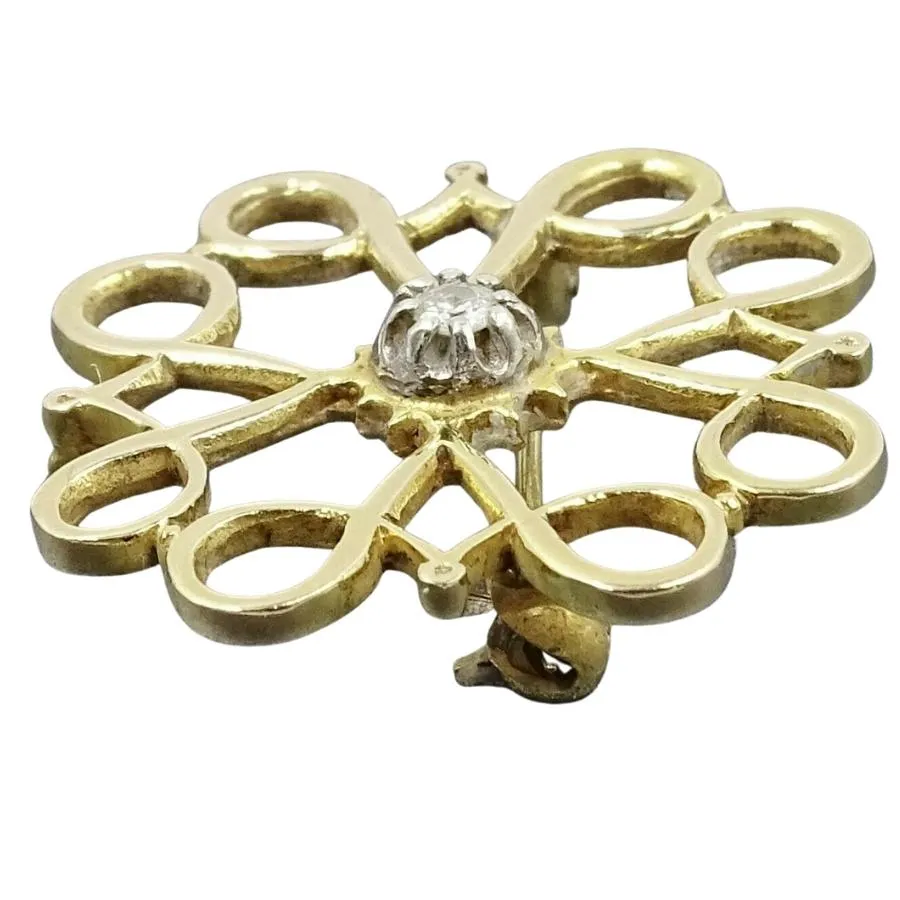 9ct Yellow Gold Diamond Art Nouveau Brooch