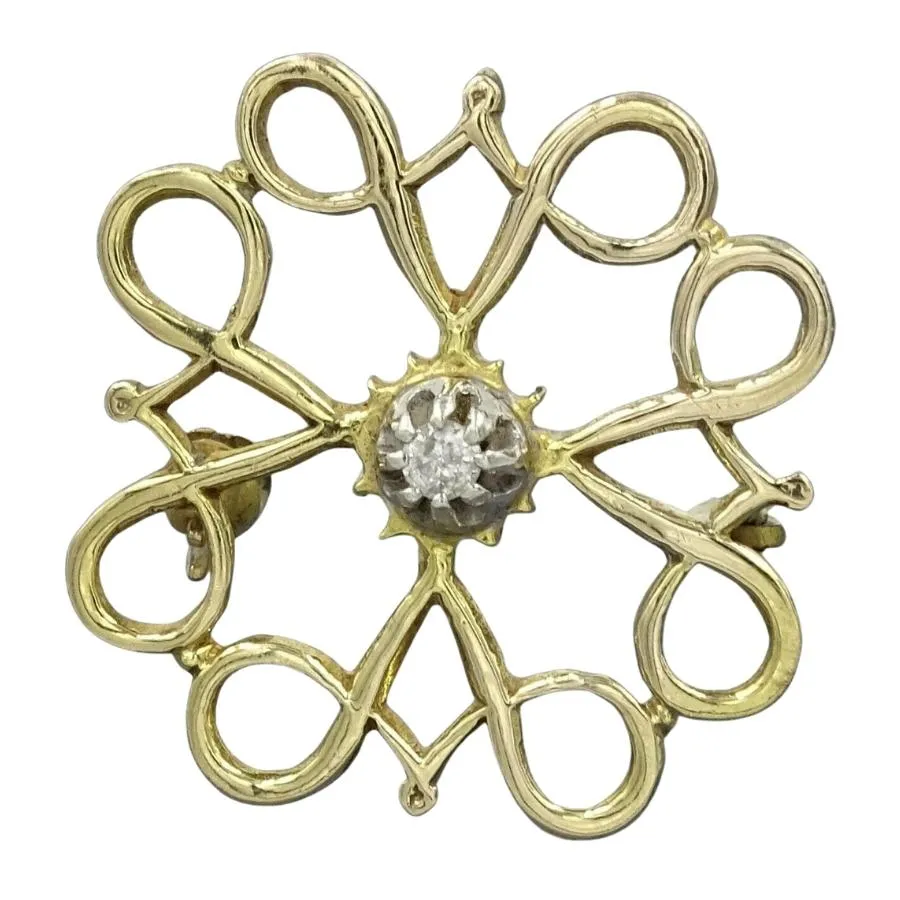 9ct Yellow Gold Diamond Art Nouveau Brooch